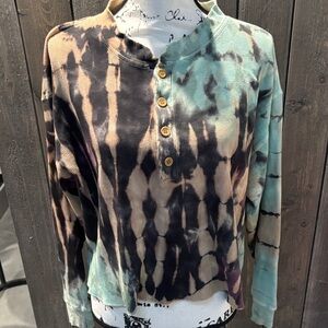 Daydreamer by Free People TieDye Henley Long Sleeve